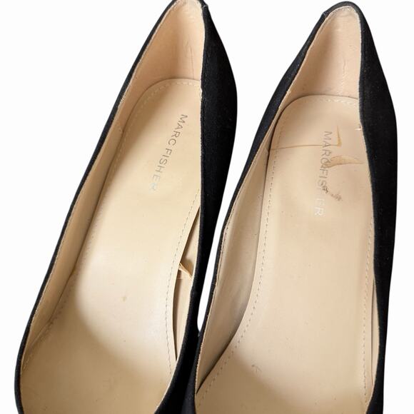 Marc Fisher 10 Caitlin Pumps Block Heel Pointed Toe Black Solid Career - Picture 2 of 9